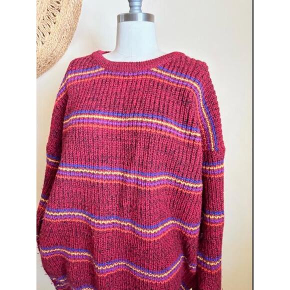 Arrow Criterion Men's Sweater XL Vintage Maroon Striped Knit Pullover Wool - Picture 2 of 5